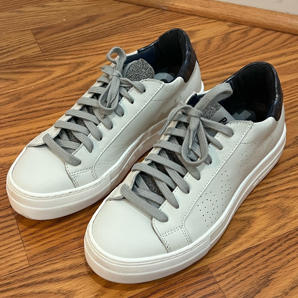P448 Thea Platform White Sneakers with Silver Bead Detail